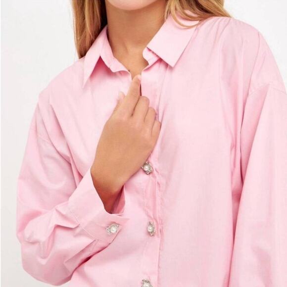 NWT English Factory Imitation Pearl Button-Up Cotton Shirt Size Medium - Picture 3 of 7